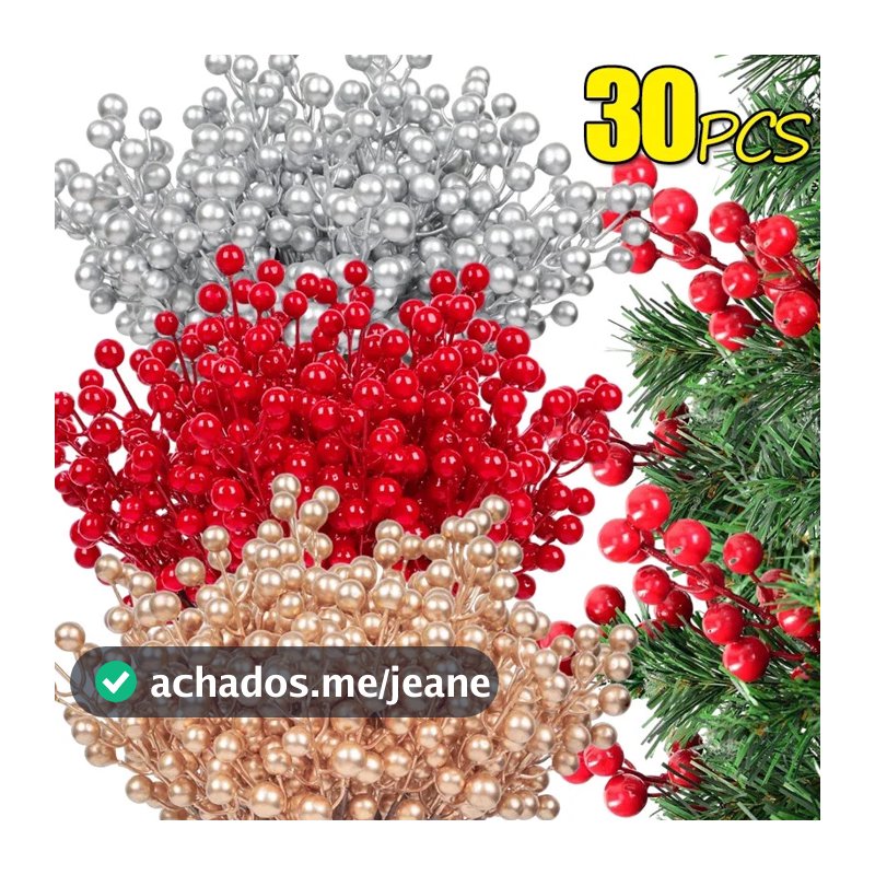 30 Peças Ramos De Baga De Azevinho Artificial-Buquê De Frutas De Espuma De Simulação De Natal-Decoração De Guirlanda De