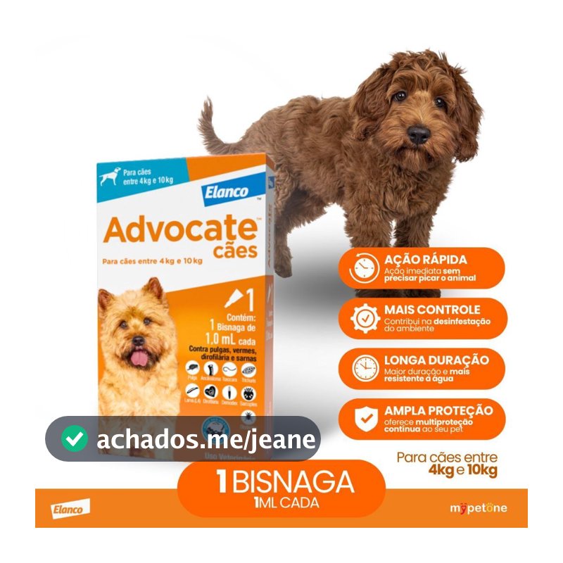 Advocate Elanco 1,0 mL para Cães de 4 Kg até 10 Kg - 1 Bisnaga