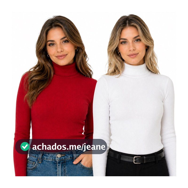 Kit 2 Blusas Manga Longa Canelado Gola Alta Promoção/Inverno