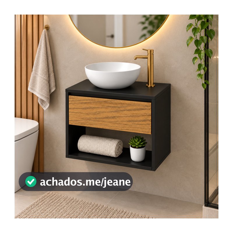 Kit Gabinete Suspenso para Banheiro com Cuba de Resina, Armário Compacto com 1 Porta para Lavabo e Banheiro Pequeno
