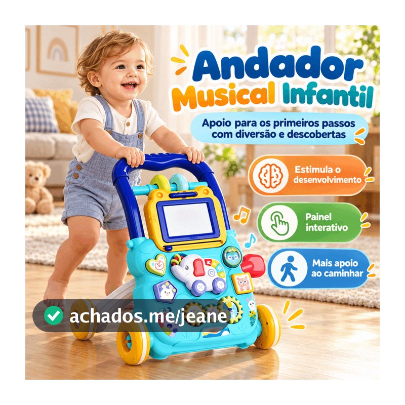 Andador Musical Infantil com Painel Interativo, Apoio para Primeiros Passos, Brinquedo Educativo e Estável