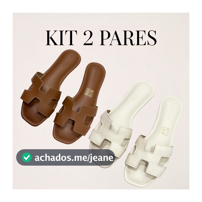 KIT 2 Pares Sandália Feminina Rasteira Confortável Estilo Casual Elegante Couro Sintético Verão