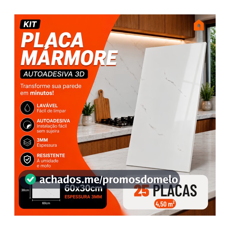 Kit 25 Placas Mármore 60x30 Vinílico Adesivo Parede Decoração Lavável
