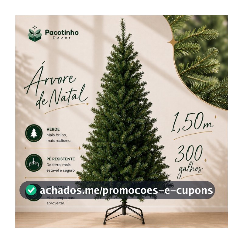 Árvore de Natal 1,50 Metros 300 Galhos Pinheiro Verde Cheia Luxo Gorda Decoração 150cm