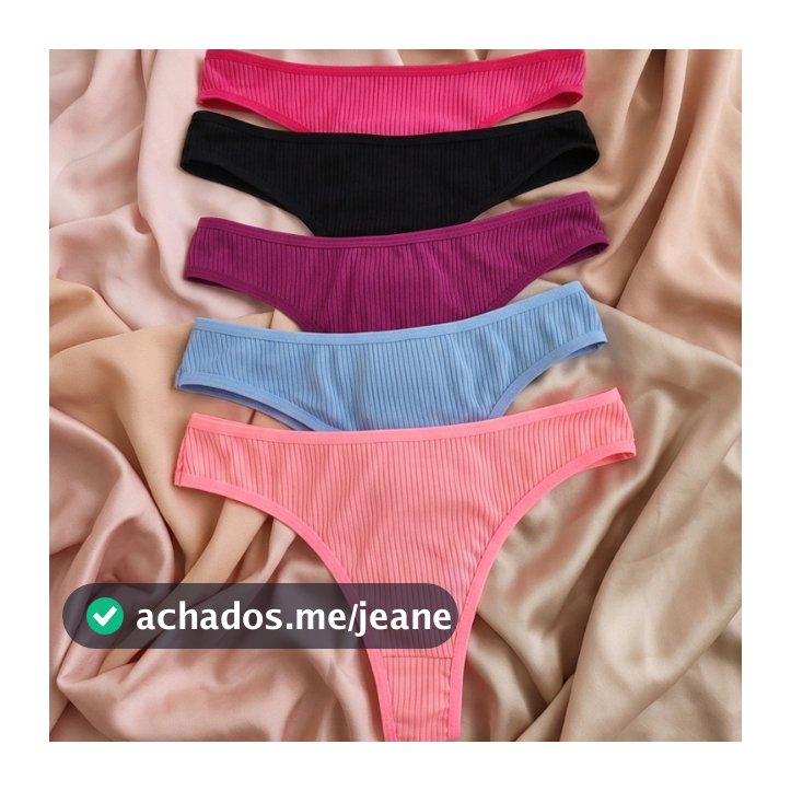 Kit 5 Calcinhas Femininas Suede Caneladas Fio Dental - Cores Sortidas