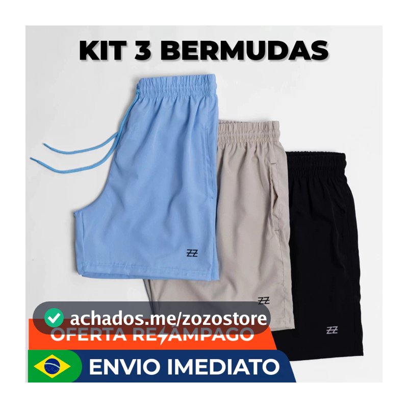 Kit 3 bermudas masculinas premium academia Luzzoo treino praia corrida shorts elástico tecido leve