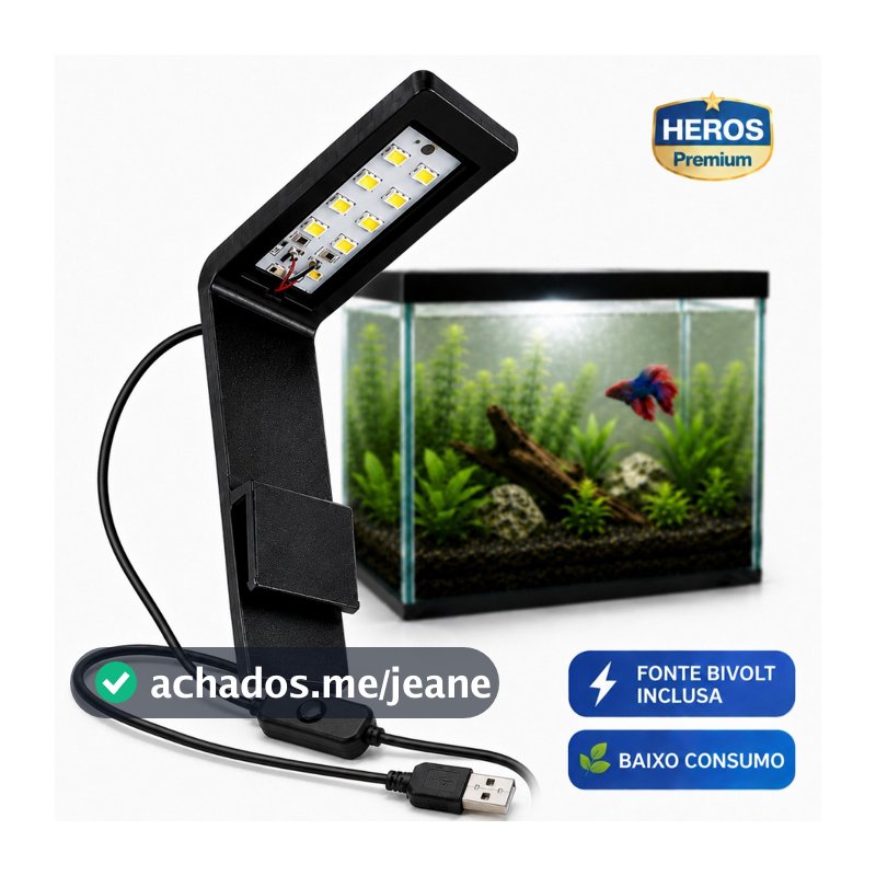 Luminária para Aquário LED 5W Aquário até 15L Betta Pequeno Plantado Bivolt Led Aquário Tartaruga