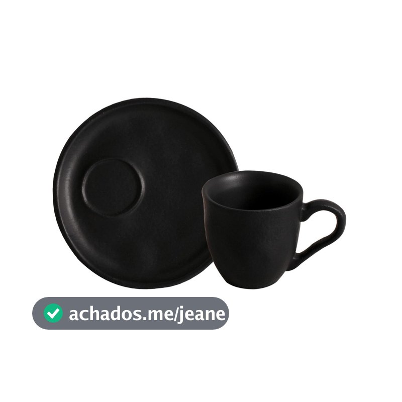 Conjunto com 6 Xícaras De Café Bio 70ml com 6 Pires Descentralizado Preto Matte
