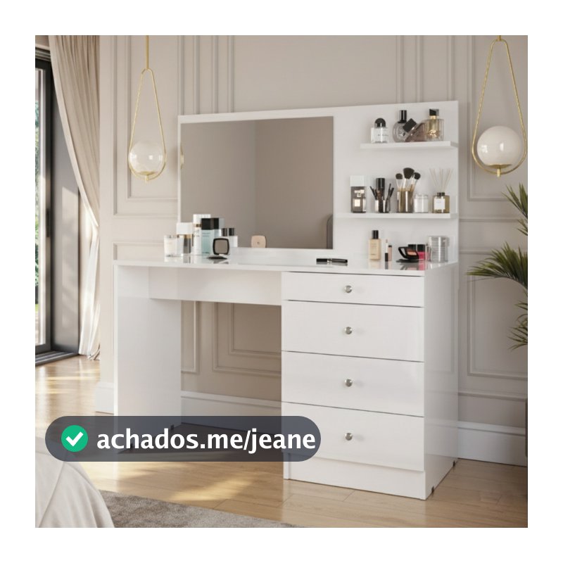 Penteadeira Princesa com Espelho Porta Jóias Objetos Para Quarto Branco - Oliart