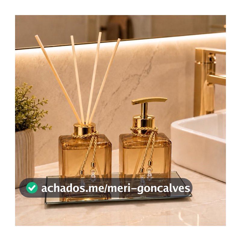 Kit Lavabo Pet Ambar Difusor de Varetas e Saboneteira Luxo Bandeja Banheiro Casa