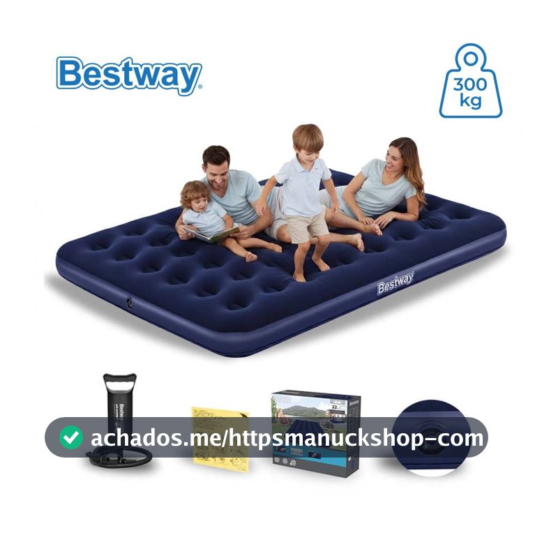 Colchão Inflável Suporta 300kg Casal Camping Praia + Bomba de Ar Manual Bestway
