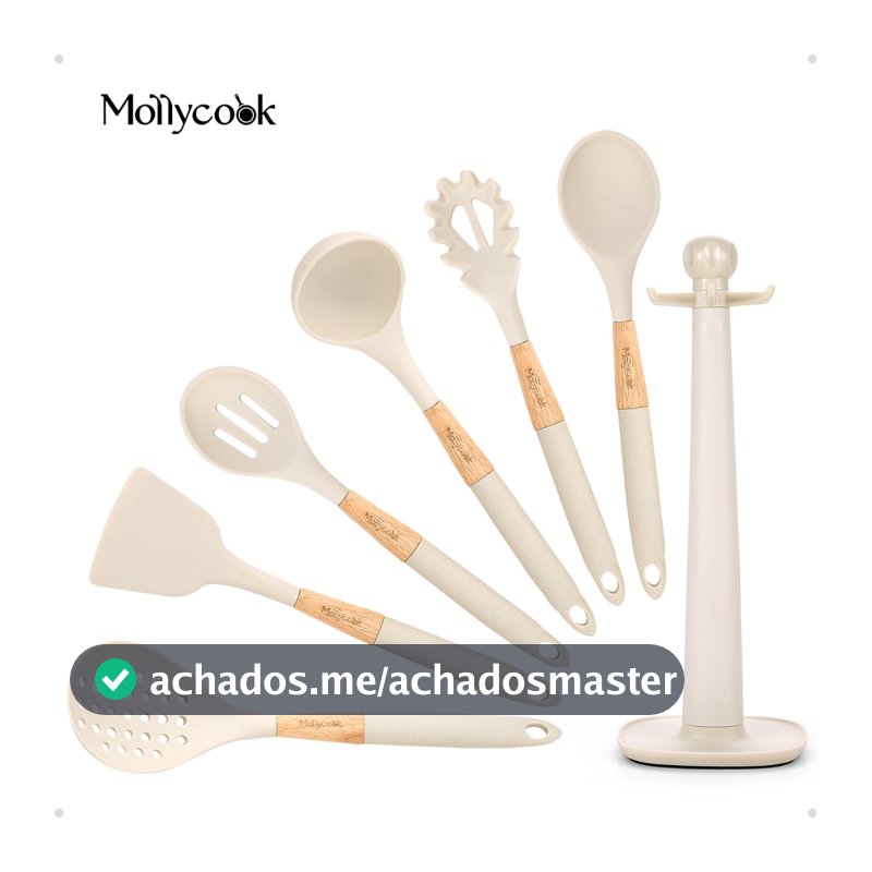 Mollyccok Kit 7 Peças Espatula de Silicone Utensílios Cozinha Conjunto Utensílios Talher de Cozinha Cor Branco