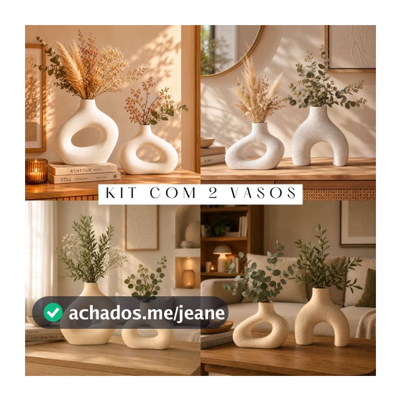 Vasos Decorativos Modernos Kit 2 Minimalista Sala Luxo Branco Marfim