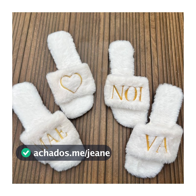 Pantufa Feminina Bordada Noiva ou Mãe em Pelúcia Macia – Especial para Casamento
