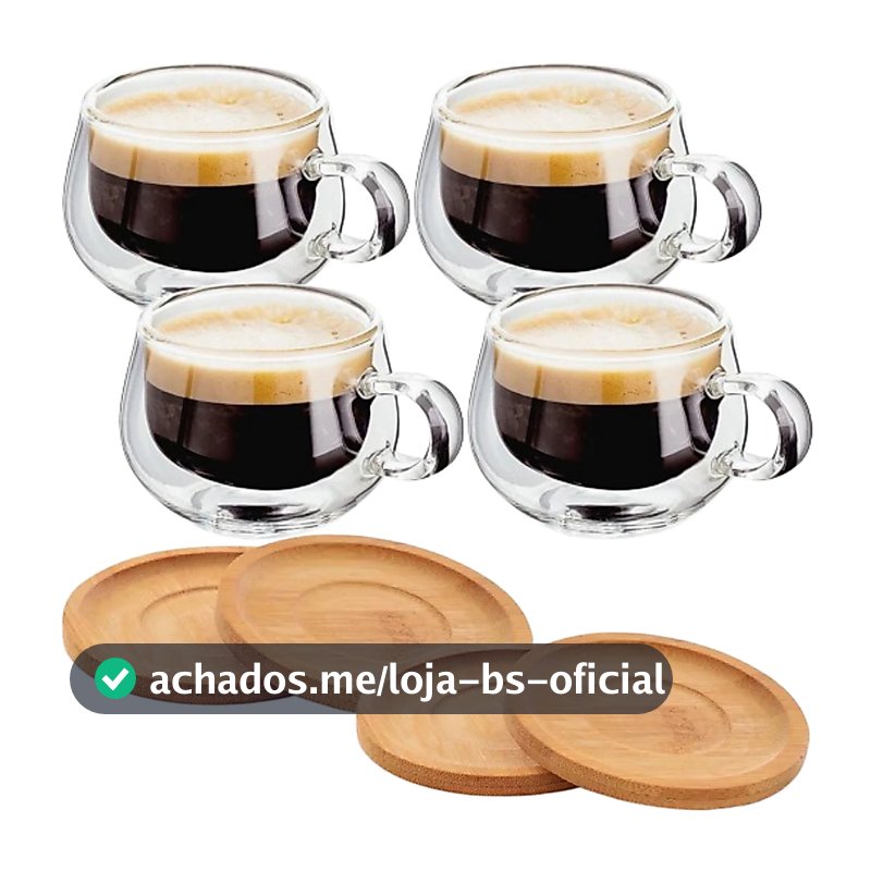Xicaras Vidro Duplo Com Pires Caneca Parede Dupla 4 Un 150ml