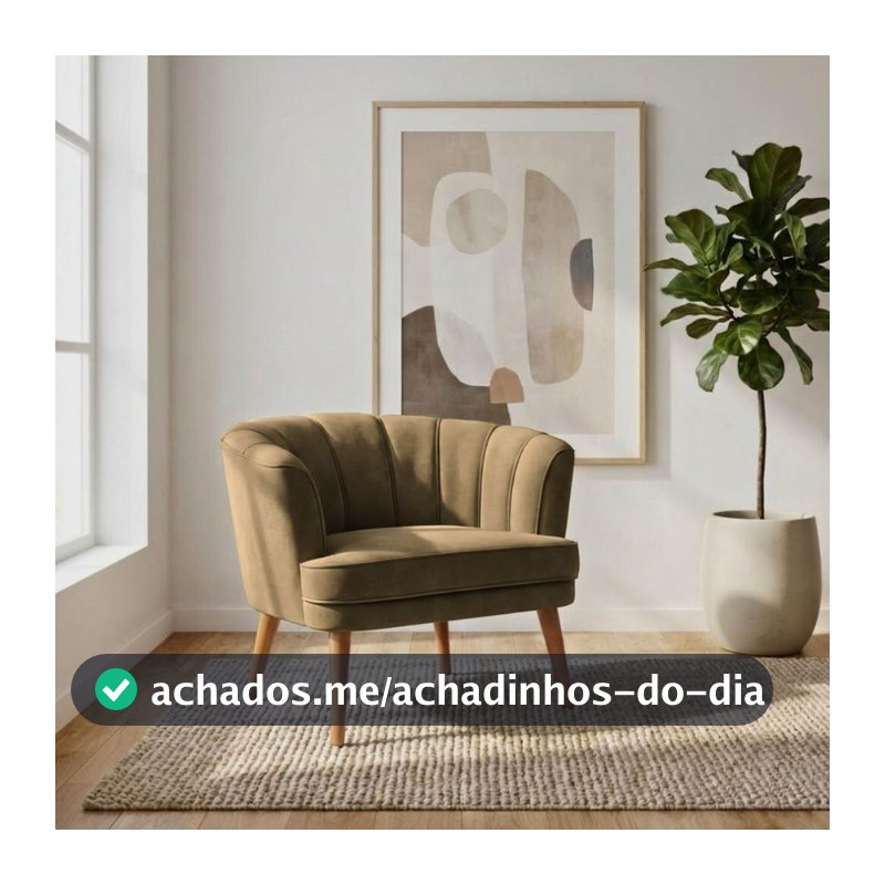 Poltrona Aconchegante para Sala de Estar Tecido Veludo Confortável Pés de Madeira Resistente