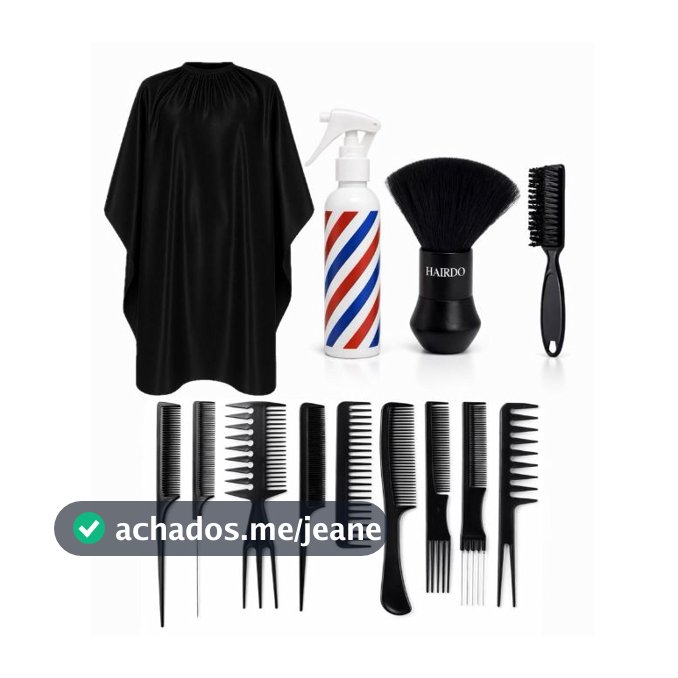 Kit Cabeleireiro Completo Capa de Corte Com Borrifador + Espanador Macio E Kit Com 10 pentes