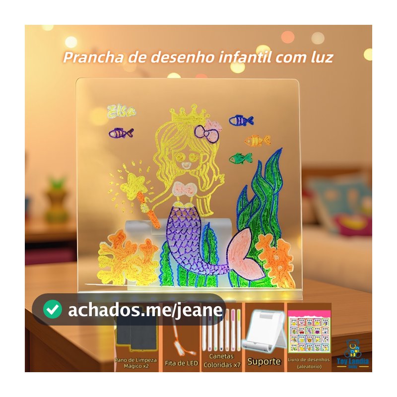 Prancheta De Desenho Colorida Led Para Presente Infantil Quadro De Mensagens Acrílico Regravável DIY Brilhante