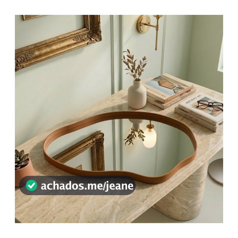 Bandeja Espelhada Decorativa Orgânica Grande Roma Paris Veneza com Couro Ecológico Modelos Variados