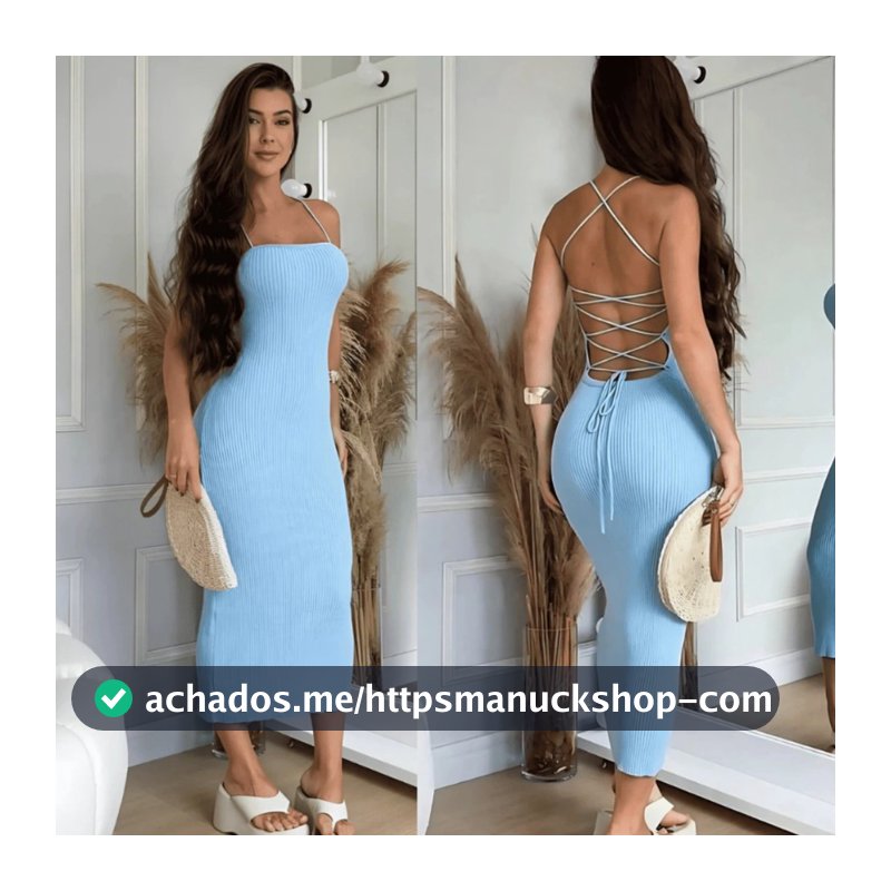 Vestido Midi Costas Trançadas Canelado Elegância e Versatilidade Moda Blogueira Verão