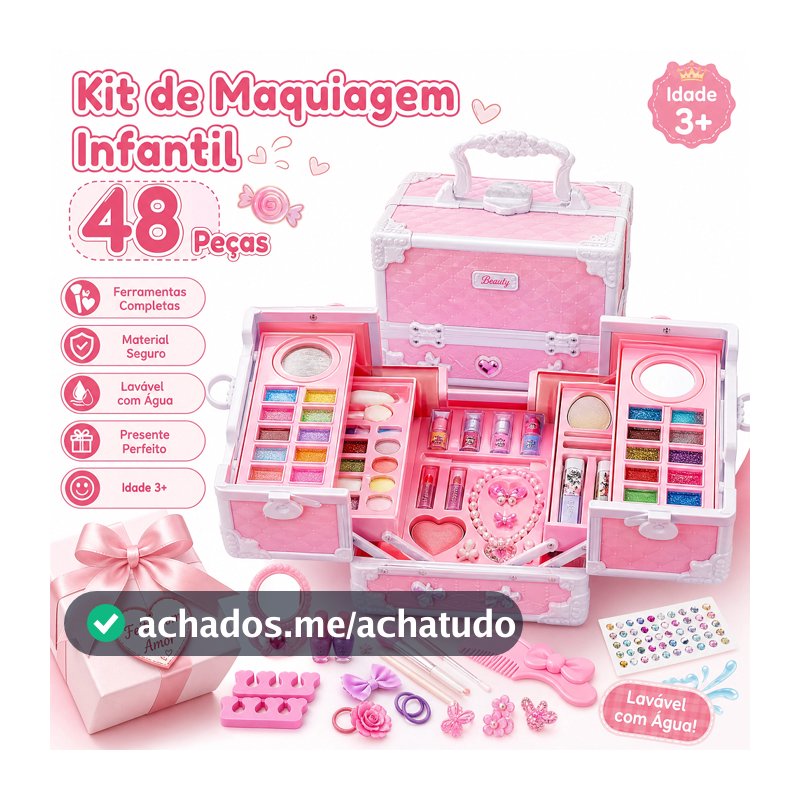 48 Piece Children's Makeup Case Washable Kids Makeup Set With Case Com Estojo Maleta