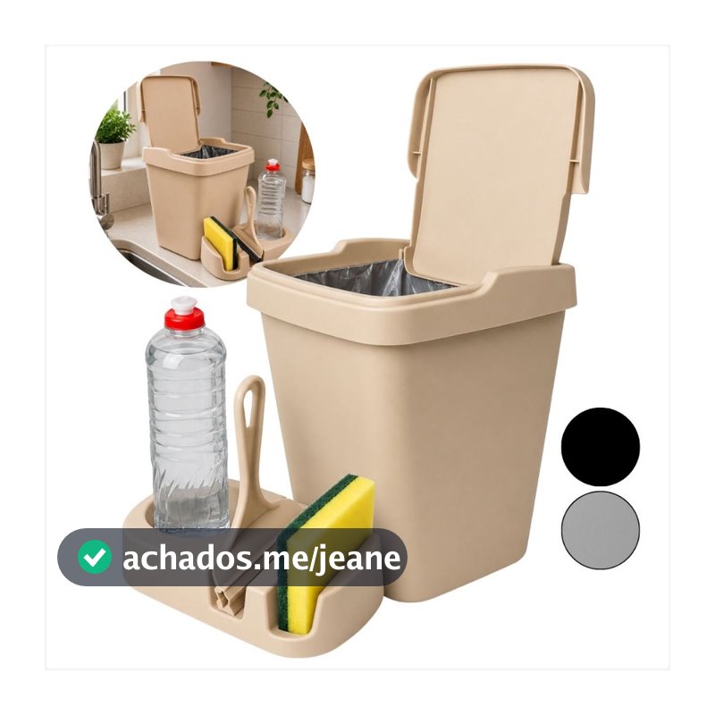 Kit Pia Color Lixeira 4,8L Com Rodinho Porta Detergente Cozinha Area Gourmet