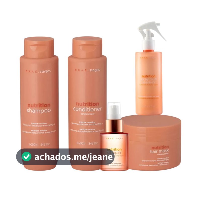 Kit Braé Stages Nutrition Shampoo, Cond 250ml, Máscara 200g, Spray Multi Leave-in 260ml e Oil 60ml