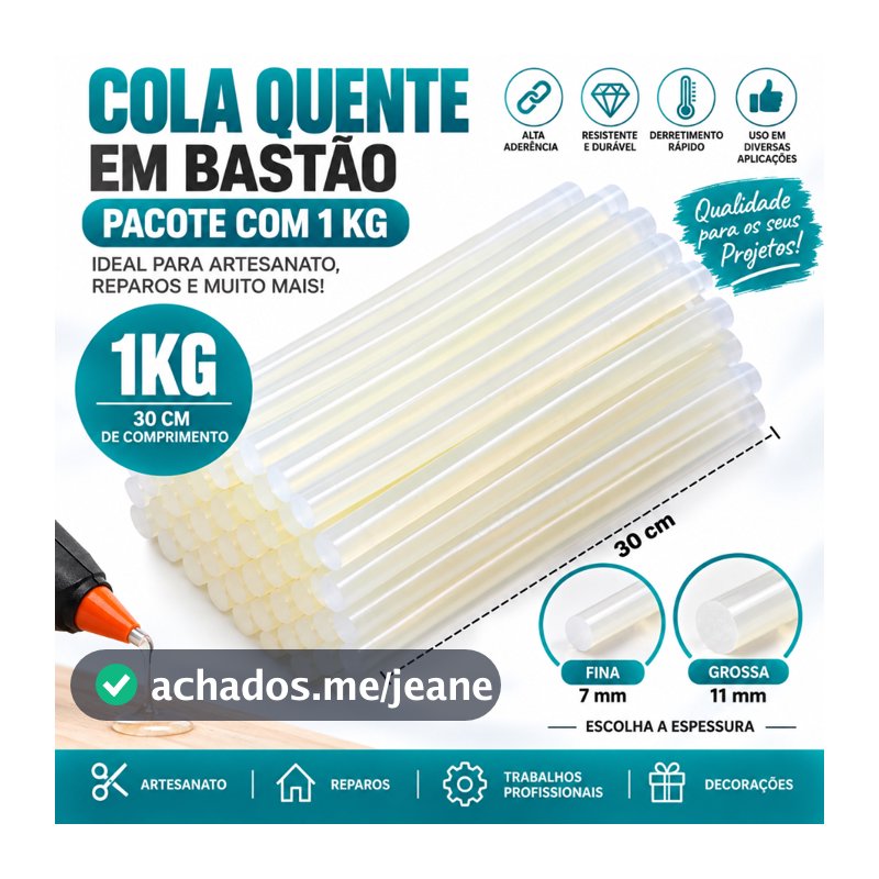 Bastão Cola Quente Refil Transparente Fina 7mm ou Grossa 11mm Grande 30cm pacote 1kg