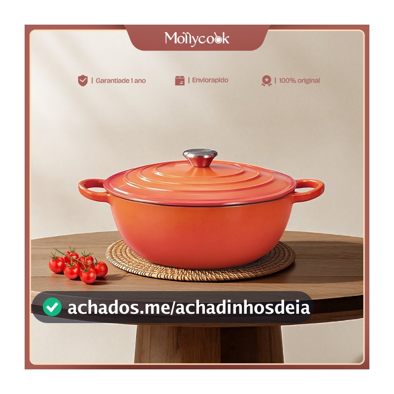 Mollycook Panela Caçarola de Ferro Fundido Esmaltado 26cm 3.8L Antiaderente Premium Tacho Esmaltado Fogão e Forno