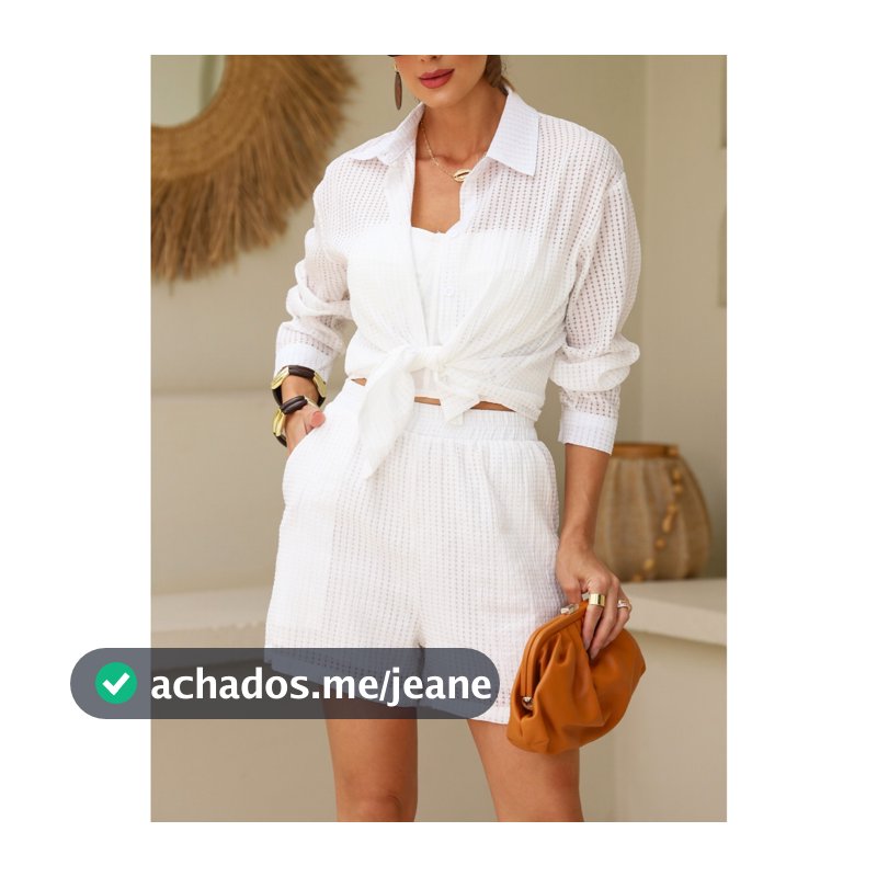 Conjunto Camisa E Short Com Forro （P36-G1 44）Branca Camisa Praia Manga Caindo Social Cintura Elastico Bortao Frontal