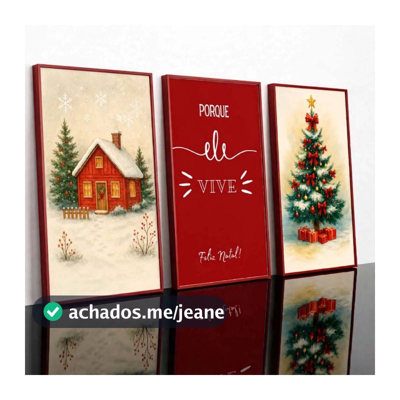 Quadros Decorativos Natal 3 Peças Decoração Natalina Porque Ele Vive Clima Natalino Pinheiro