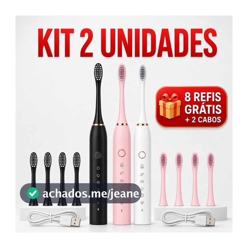 Kit 2 Escova de Dentes Elétrica Sonic - Recarregável + 4 Refis Grátis - IPX7 | Mais Vendido