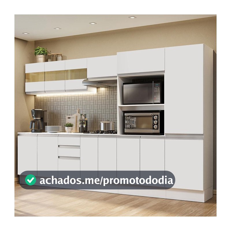 Armário de Cozinha Completa 100% MDF 300cm Frentes Smart Madesa 02