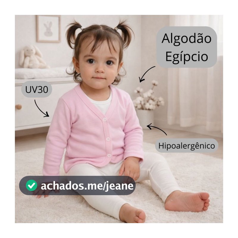 Casaquinho Cardigan Algodão Egípcio para Bebê Menina e Menino em Suedine