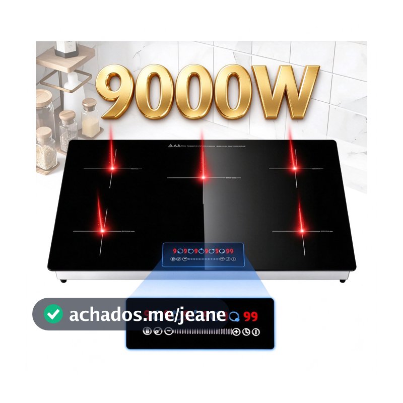 Cooktop Fogão Elétrico de Indução 5 Bocas Zona Flexível 9000W Embutir Função Boost Temporizador Trava Criança