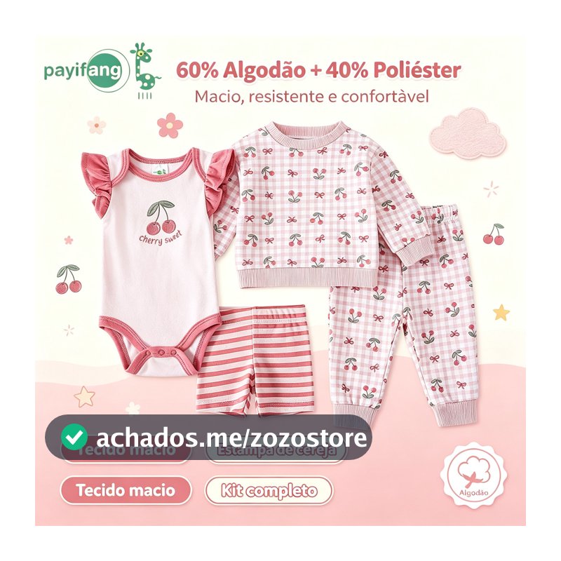 Terno de roupas de 4 peças para bebês meninas 100% algodão confortável uso diário presente preferido