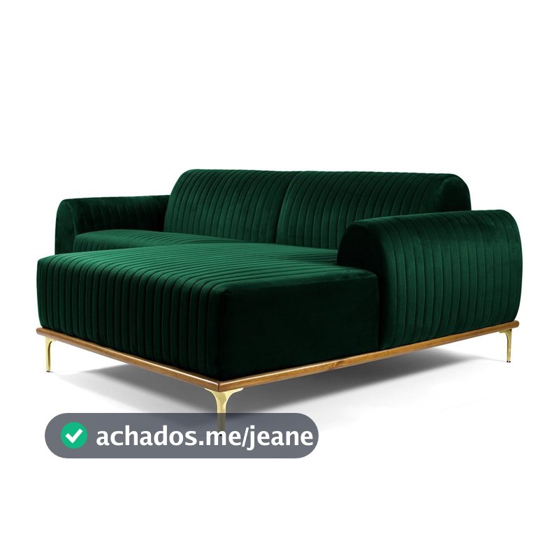 Sofá 6 Lugares com Chaise Direito Para Sala Molino 350 cm D02 Veludo Verde Musgo C-303 - Lyam Decor