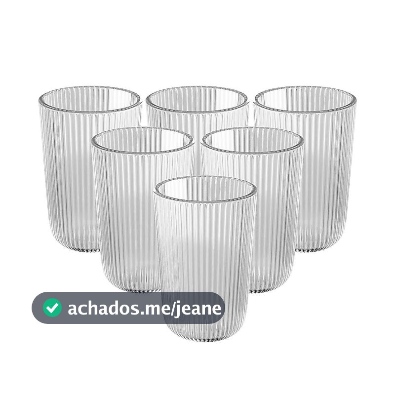 Jogo 6 Copos Altos de Vidro Lines 430ml Wolff