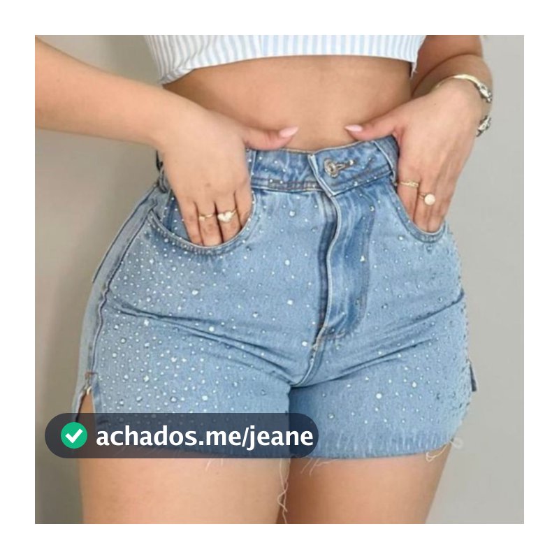 Short Jeans Feminino Cintura Alta Com Pedraria Barra desfiada Tecido 100% Jeans PREMIUM