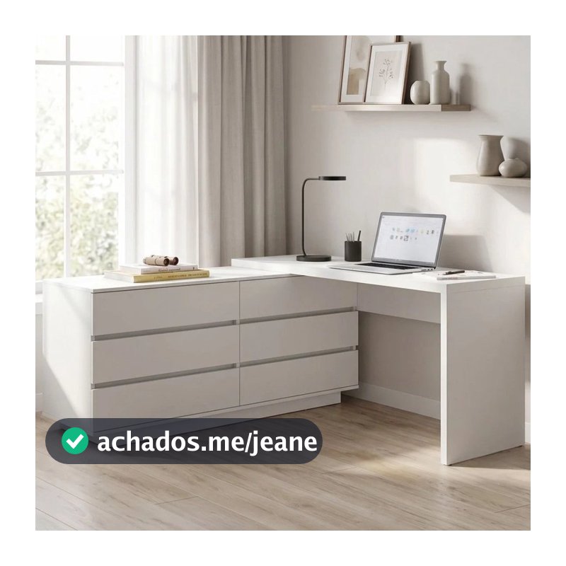 Escrivaninha em L ou Reta Oring 6 Gavetas 139,8cm CabeCasa MadeiraOriginals Branco