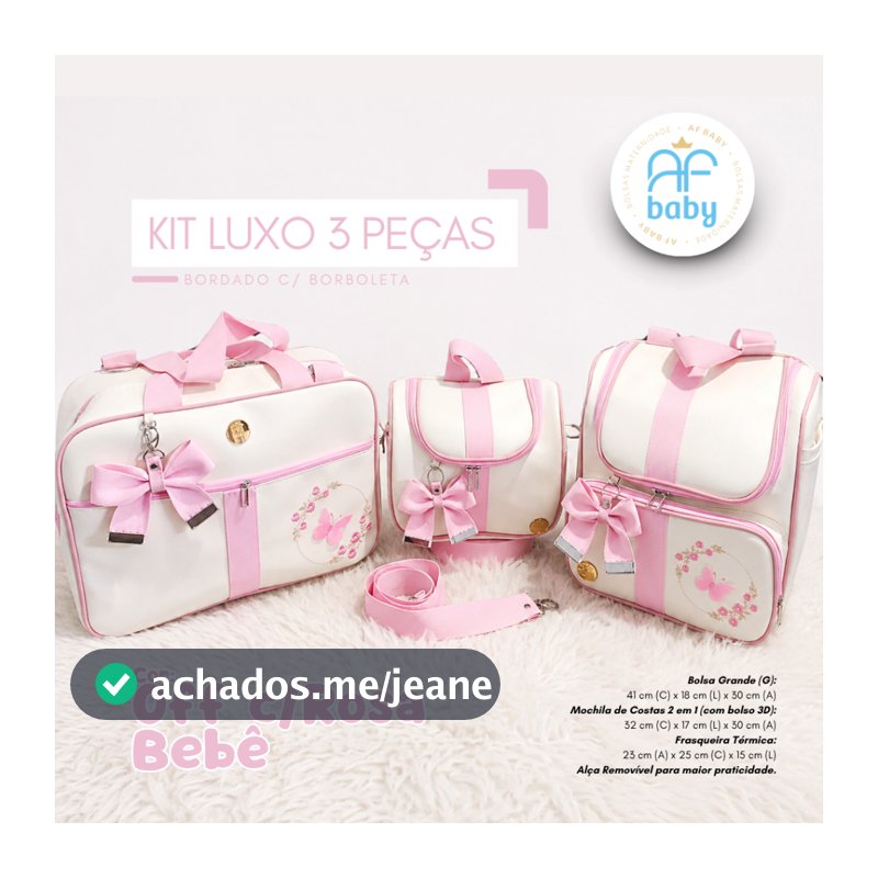 kits Maternidade 3 Peças Menina e Menino l Mala | Mochila l Frasqueira Bordado com Borboleta