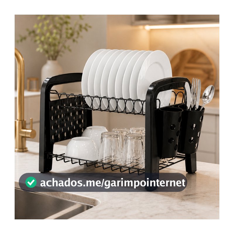 Escorredor Louça Secador Porta Talheres Não Enferruja Preto