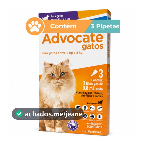 Antipulgas Advocate Elanco Gatos 4 A 8kg 3 Bisnagas De 0,8ml