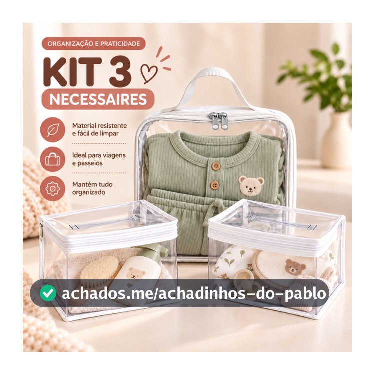 Kit 3 necessaire transparente organizadores Bolsa Mala Saída Maternidade Troca e Fralda bebe Higiêne