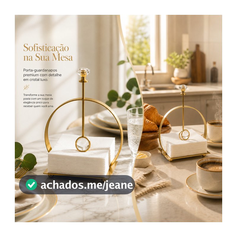 Porta Guardanapo De Mesa Dourado Premium Com Cristal Luxo