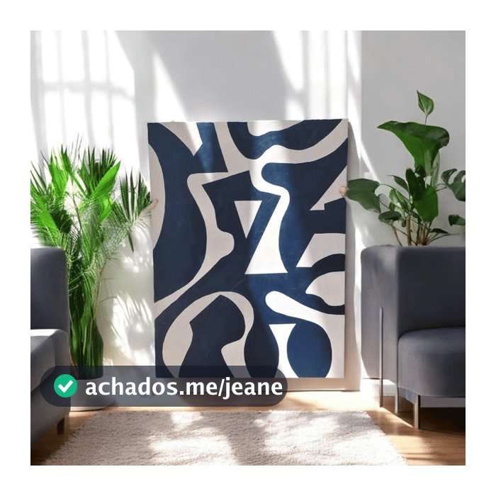 Quadro Decorativo Formas Onduladas Azul Marinho 60x90 Tela Canvas Grande Pronto Para Pendurar Sala