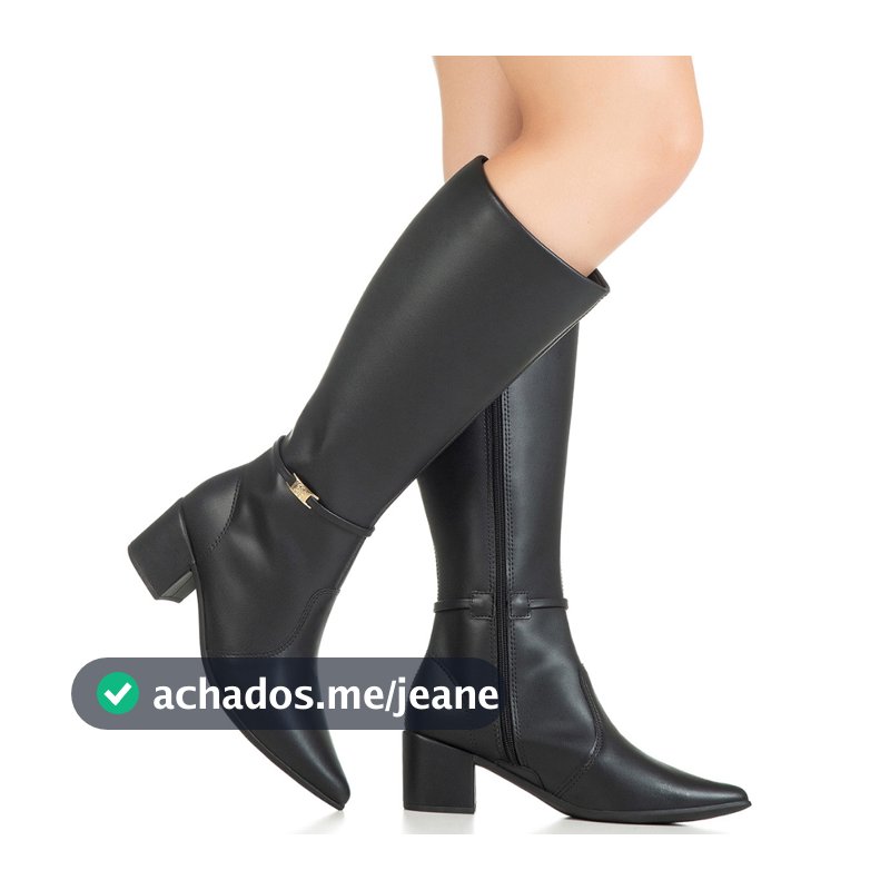 Bota Feminina GiGiL Montaria Cano Alto Bico Fino Salto Bloco Detalhe Metal Elegante Sofisticado
