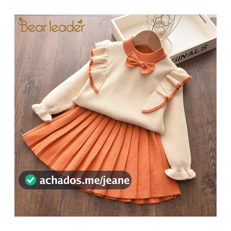 Líder Urso Conjuntos Roupa Das Crianças Novas Da Moda Meninas Bowtie Ternos Ruffles Top E Saia 2 Pcs Outfits Criança 2 6Y
