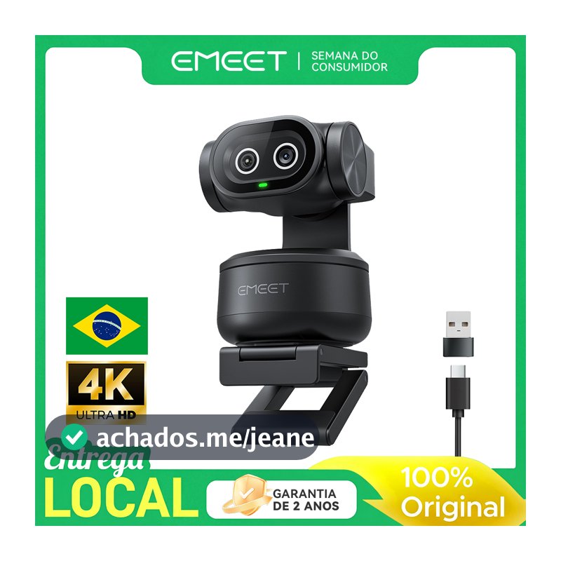 Webcam EMEET PIXY 4k Ai Tracking Autofoco USB Wecbam Dupla 300° Wecbam Para Pc TV Streaming