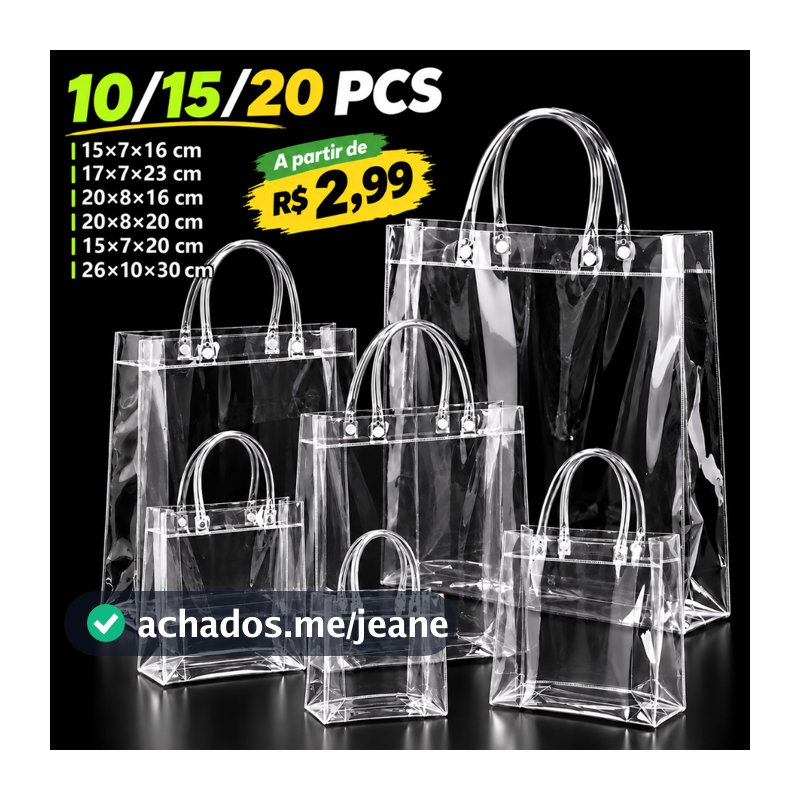 10/15/20 Sacos de Presente PVC Transparente com Alças Reutilizáveis para Dia dos Namorados Festa Junina Aniversário